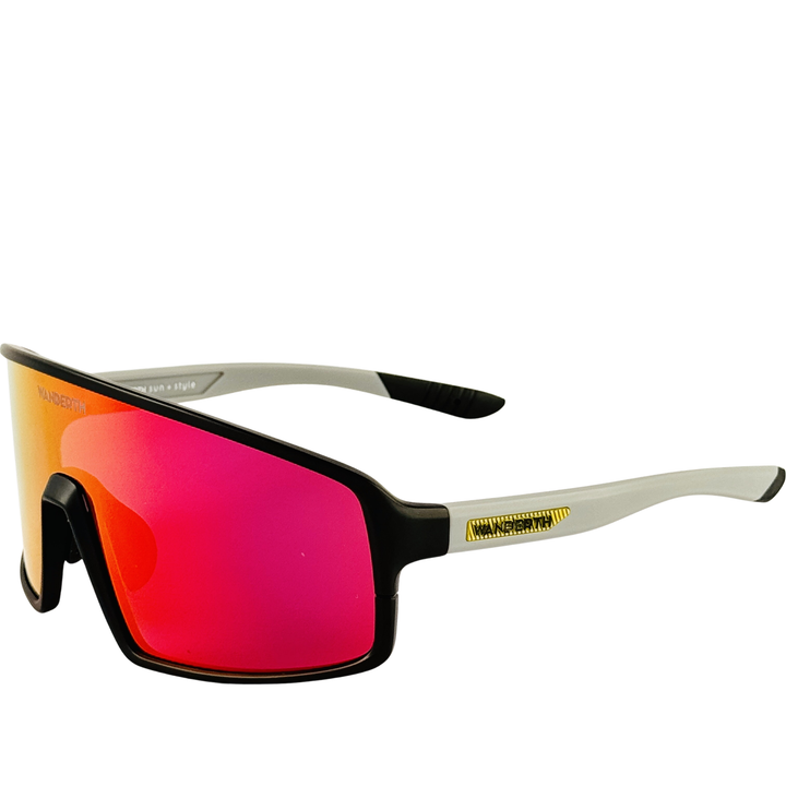 Gafas De Ciclismo Wanderth Wind Con Lente Roja Fusion Mirror Y Armazón Negro Rojo Negro/pata Gris