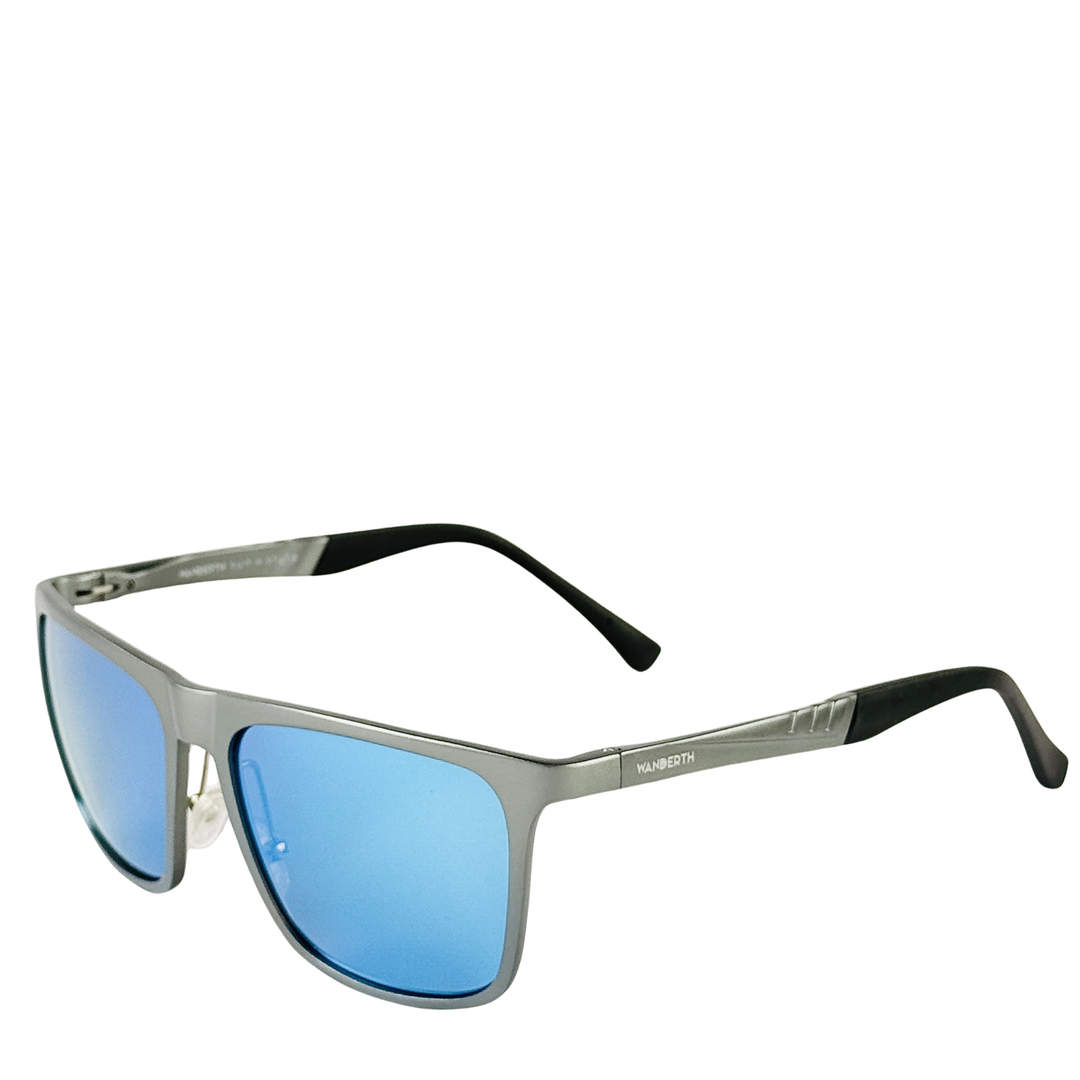 Wanderth Lentes De Sol Vector Color Gris Lente Azul Varilla Plateado/negro Armazón Gris Diseño Sports Deportivo