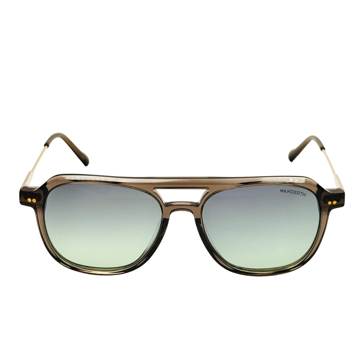 Wanderth Lentes De Sol Cronos Color Gris Lente Verde Varilla Dorado Armazón Gris Diseño Fashion