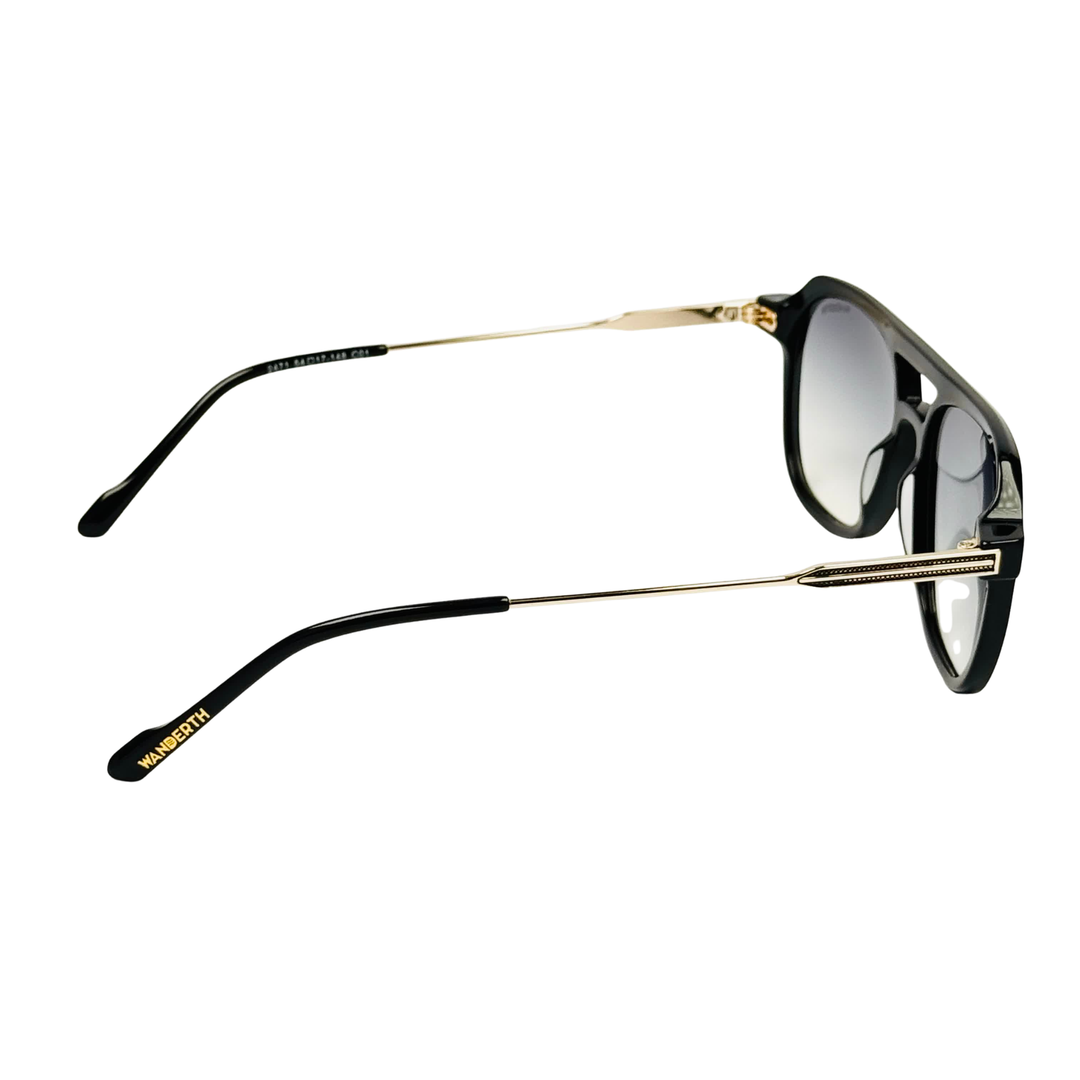 Wanderth Lentes De Sol Cronos Color Negro Lente Negro Varilla Dorado Armazón Dorado Diseño Fashion