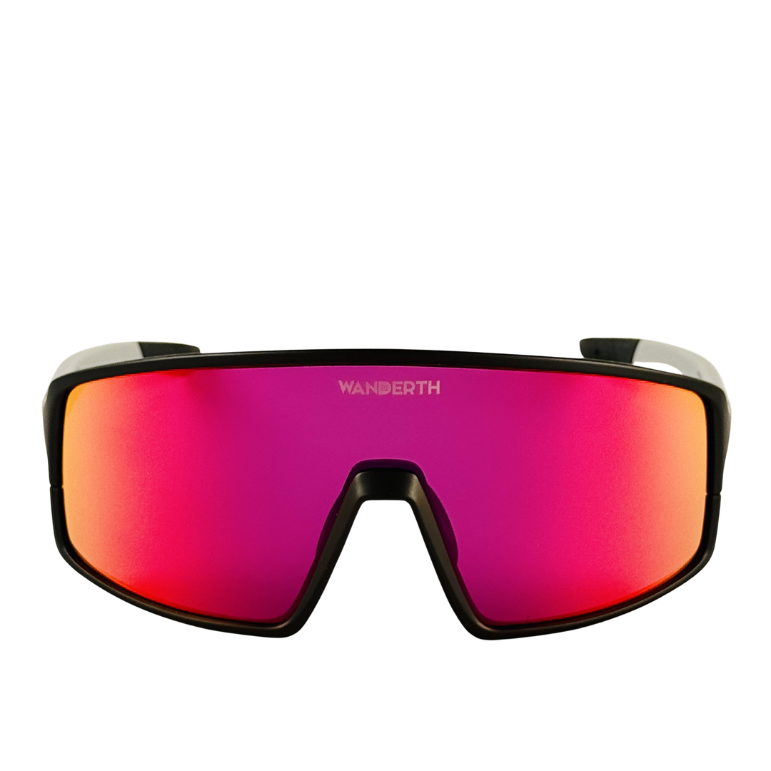 Gafas De Ciclismo Wanderth Wind Con Lente Roja Fusion Mirror Y Armazón Negro Rojo Negro/pata Gris