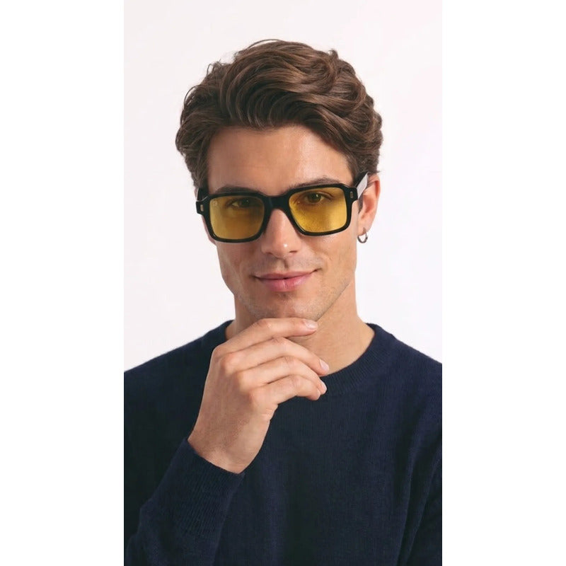 Wanderth Lentes De Sol Niza Solido Negro Amarillo