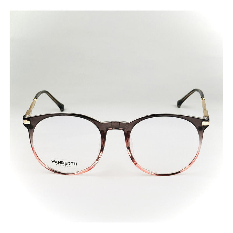 Montura Gafas Clip On Magnetix Wanderth Para Mujer, Redonda, Gris Degrade Y Rosa Gris Degrade/rosa
