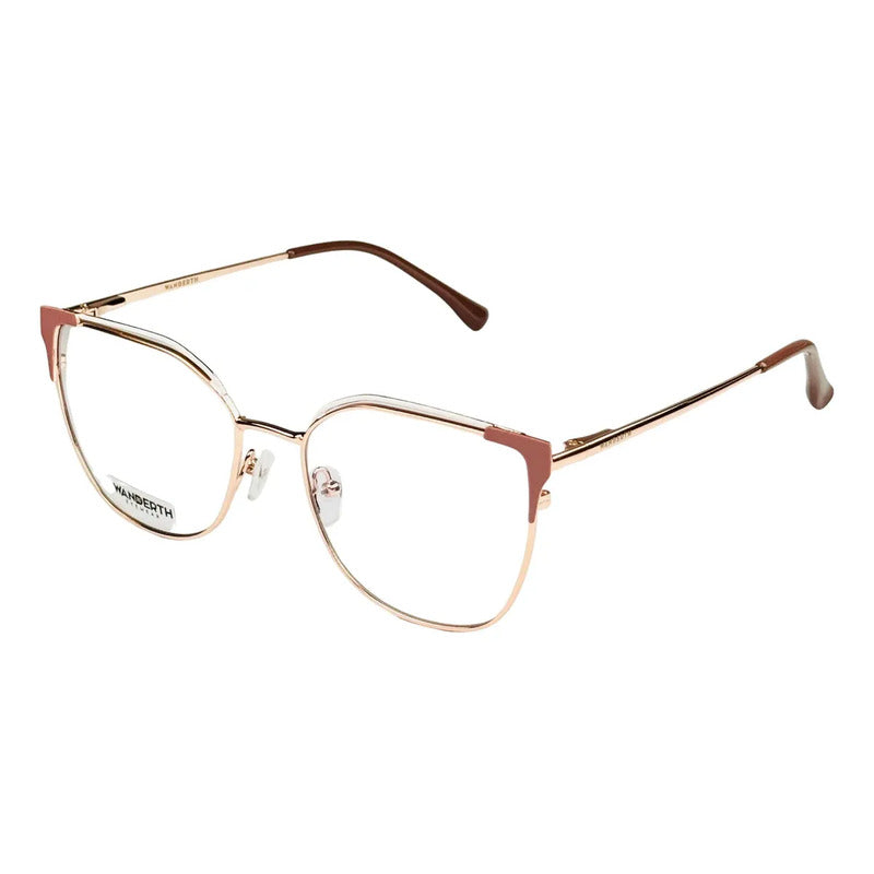 Montura De Gafas Para Mujer Wanderth Arielle Cuadrada Rosa Y Dorado Rosa/dorado